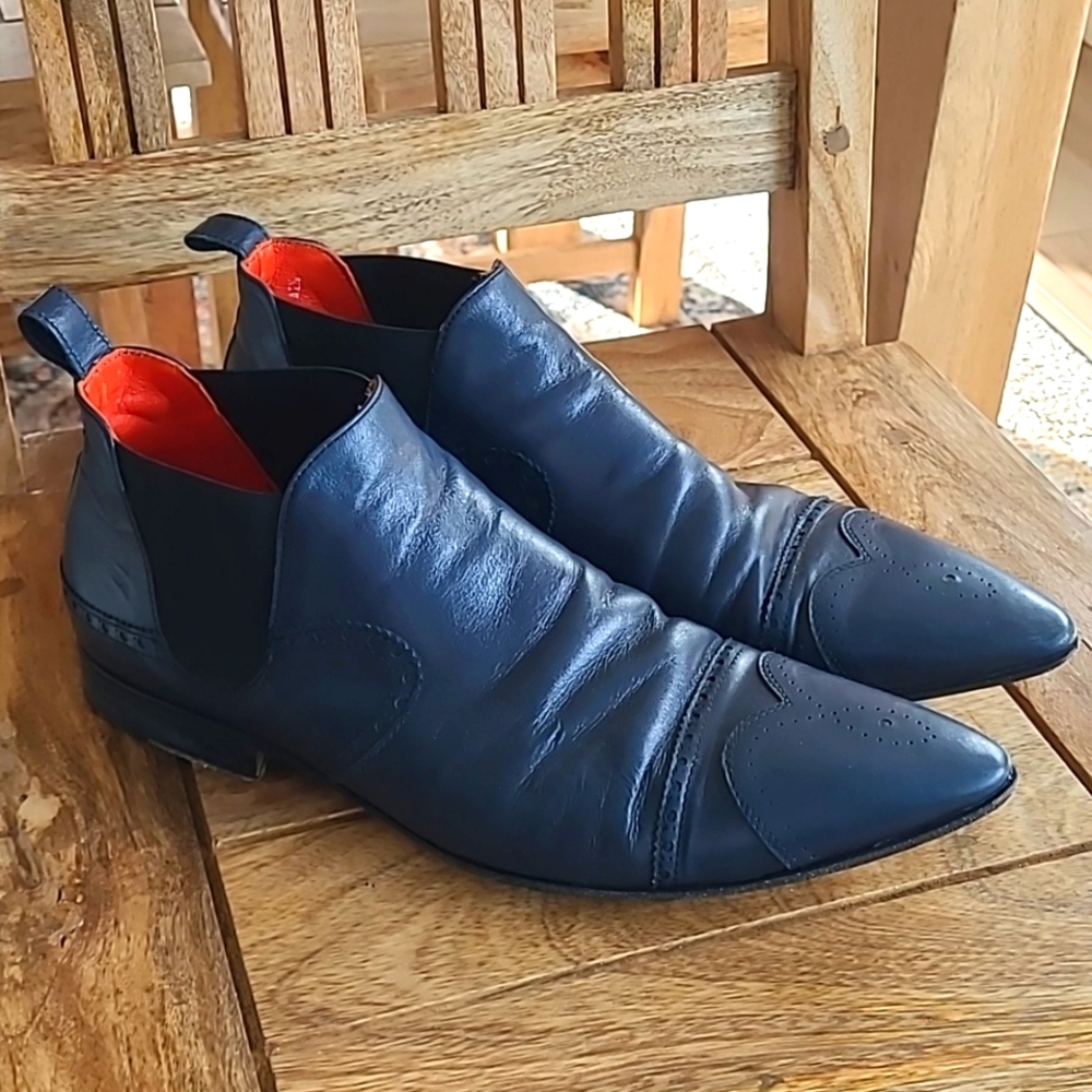 LEONARDO ANTONIO BLUE LEATHER ANKLE BOOTS 9.5